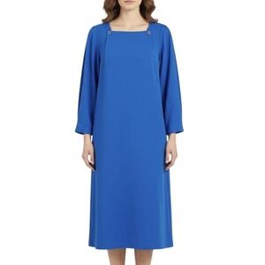 VTG Royal Blue Wool Blend Puccini Shift Dress – Retro Knit Pleated Midi M/L